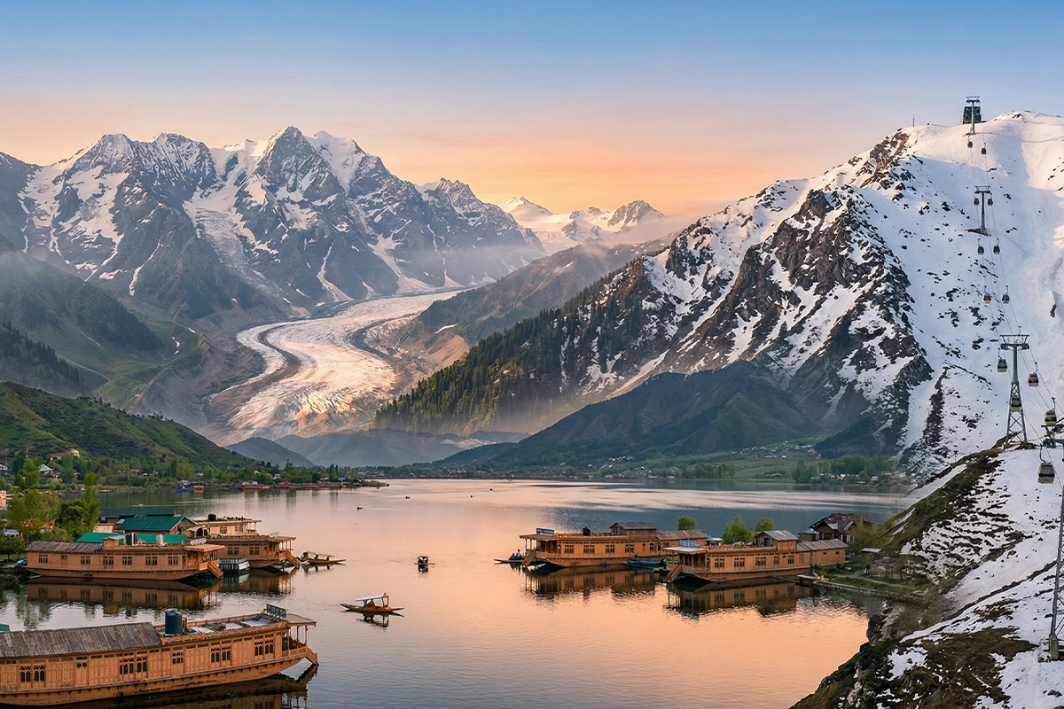 Kashmir’s Heavenly Canvas: Dal Lake Houseboats, Gulmarg Gondola Heights, and Sonmarg Glacier Magic